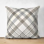 - Suet-K-3087 - Realhomes Çift Taraflı Gri Krem Ekose Desenli Dijital Baskılı Dekoratif Süet Yastık Kırlent Kılıfı Realhomes