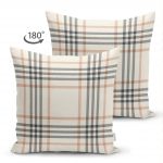 - Suet-K-3088-1 - Realhomes  Çift Taraflı Krem Renkte Ekose Desenli Dekoratif Süet Yastık Kırlent Kılıfı Realhomes