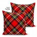 - Suet-K-3089-1 - Realhomes Çift Taraflı Kırmızı Zeminli Ekose Desenli Dekoratif Süet Yastık Kırlent Kılıfı Realhomes