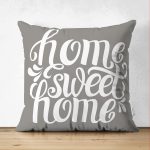 - Suet-K-309 - Realhomes  Çift Taraflı Home Sweet Home Dijital Baskılı Dekoratif Süet Yastık Kırlent Kılıfı Realhomes