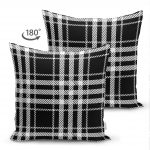 Çift Taraflı Siyah Beyaz Ekose Desenli Dekoratif Süet Yastık Kırlent Kılıfı Realhomes