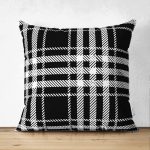 Çift Taraflı Siyah Beyaz Ekose Desenli Dekoratif Süet Yastık Kırlent Kılıfı Realhomes