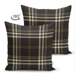 - Suet-K-3093-1 - Realhomes  Çift Taraflı Siyah Zeminli Ekose Desenli Dijital Baskılı Dekoratif Süet Yastık Kırlent Kılıfı Realhomes
