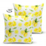 Çift Taraflı Beyaz Zeminde Limonlar Desenli Dijital Baskılı Süet Yastık Kırlent Kılıfı Realhomes