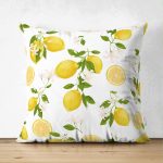 Çift Taraflı Limon Desenli İlkbahar Renkleri Dijital Baksılı Süet Yastık Kırlent Kılıfı Realhomes