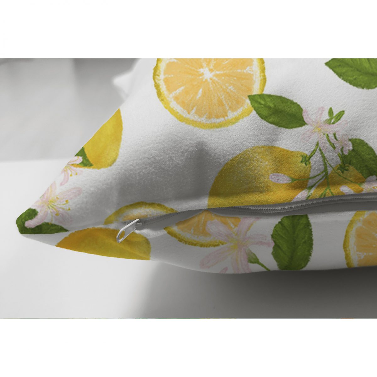 Çift Taraflı Limon Desenli İlkbahar Renkleri Dijital Baksılı Süet Yastık Kırlent Kılıfı Realhomes