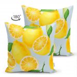 - Suet-K-3101-1 - Realhomes  Çift Taraflı Mavi Zeminli Limon Desenli Dekoratif Süet Yastık Kırlent Kılıfı Realhomes