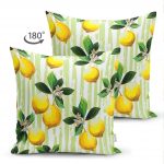 - Suet-K-3103-1 - Realhomes  Çift Taraflı Yeşil Zeminli 3 Boyutlu Limon Desenli Dijital Baskılı Süet Yastık Kırlent Kılıfı Realhomes