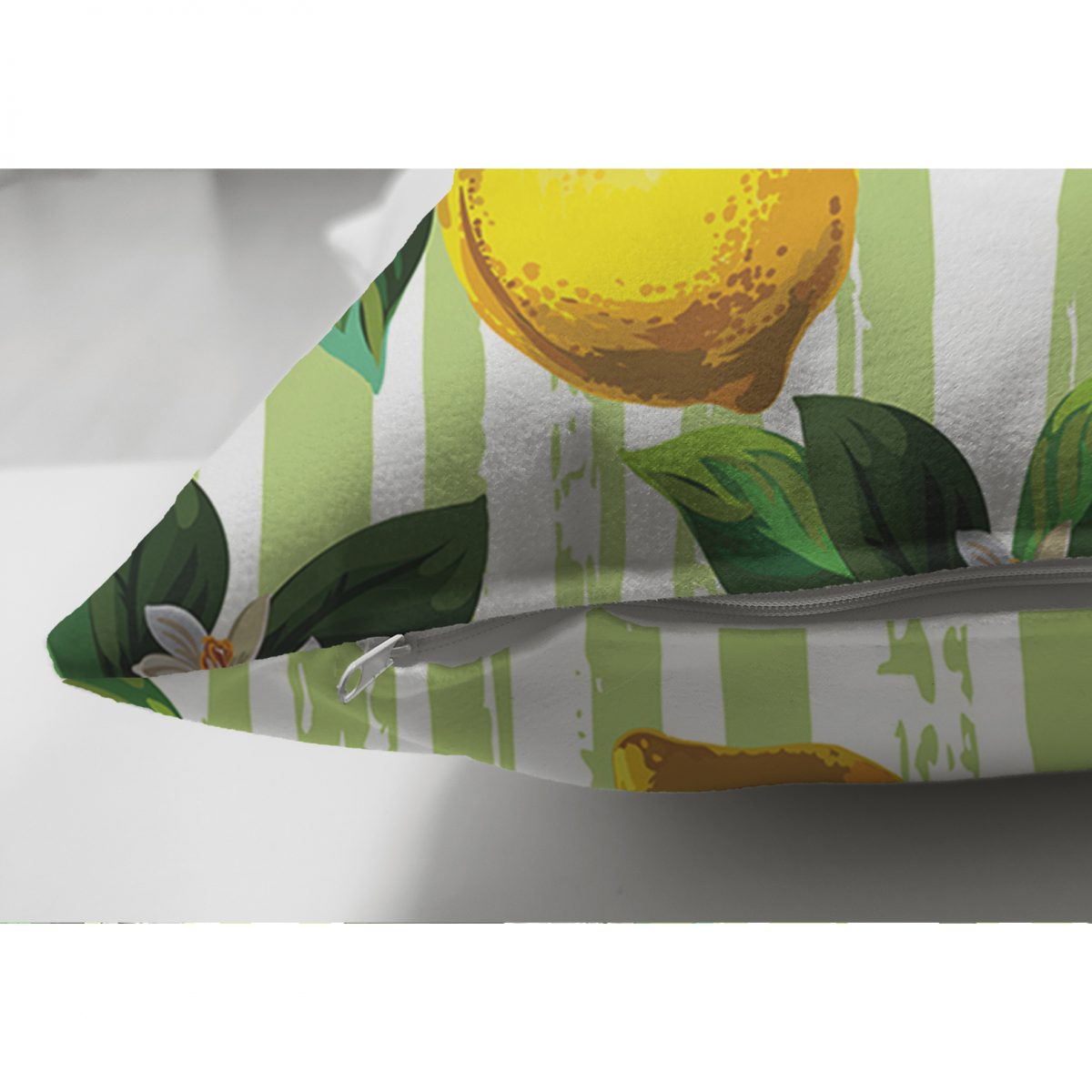 Çift Taraflı Yeşil Zeminli 3 Boyutlu Limon Desenli Dijital Baskılı Süet Yastık Kırlent Kılıfı Realhomes