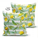 Çift Taraflı Yeşil Çizgili Limon Desenli Dijital Baskılı Dekoratif Süet Yastık Kırlent Kılıfı Realhomes