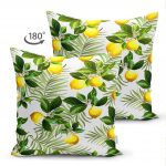 - Suet-K-3105-1 - Realhomes Çift Taraflı Limon Yaprakları Desenli Dijital Baskılı Süet Yastık Kırlent Kılıfı Realhomes