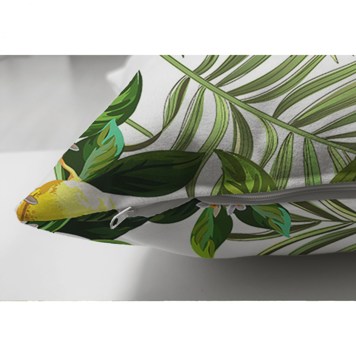 Çift Taraflı Limon Yaprakları Desenli Dijital Baskılı Süet Yastık Kırlent Kılıfı Realhomes