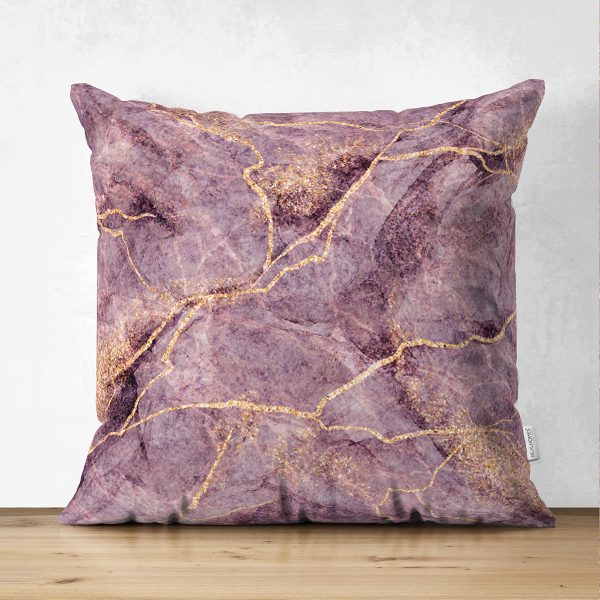 Çift Taraflı Altın Varaklı Mavi Zeminli Modern Süet Yastık Kırlent Kılıfı Realhomes