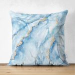 - Suet-K-3129 - Realhomes Çift Taraflı Mavi Renkli Mermer Desenli Dijital Baskılı Süet Yastık Kırlent Kılıfı Realhomes