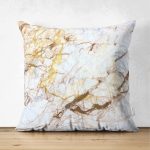 - Suet-K-3130 - Realhomes  Çift Taraflı Beyaz Mermer Desenli Dijital Baskılı Süet Yastık Kırlent Kılıfı Realhomes