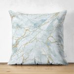 - Suet-K-3131 - Realhomes Çift Taraflı Altın Çizgili Mavi Zeminli Dijital Baskılı Süet Yastık Kırlent Kılıfı Realhomes