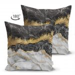 - Suet-K-3132-1 - Realhomes  Çift Taraflı Modern Siyah Beyaz Altın Mermer Motifli Dijital Baskılı Süet Yastık Kırlent Kılıfı Realhomes