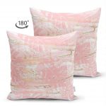 - Suet-K-3134-1 - Realhomes  Çift Taraflı Palmiye Desenli Mermer Zeminli Dekoratif Süet Yastık Kırlent Kılıfı Realhomes
