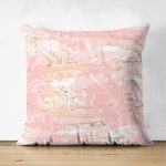 - Suet-K-3134 - Realhomes  Çift Taraflı Palmiye Desenli Mermer Zeminli Dekoratif Süet Yastık Kırlent Kılıfı Realhomes