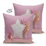 - Suet-K-3139-1 - Realhomes  Çift Taraflı Modern Pembe Zeminli 3D Yıldız Desenli Dekoratif Süet Yastık Kırlent Kılıfı Realhomes