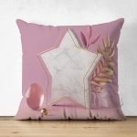 - Suet-K-3139 - Realhomes  Çift Taraflı Modern Pembe Zeminli 3D Yıldız Desenli Dekoratif Süet Yastık Kırlent Kılıfı Realhomes