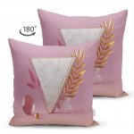 Çift Taraflı Pembe Zeminli Üçgen Mermer Motifli Modern Süet Yastık Kırlent Kılıfı Realhomes