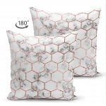 - Suet-K-3143-1 - Realhomes  Çift Taraflı Mermer ve Petek Desenli Dijital Baskılı Süet Yastık Kırlent Kılıfı Realhomes