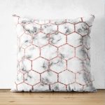 - Suet-K-3143 - Realhomes  Çift Taraflı Mermer ve Petek Desenli Dijital Baskılı Süet Yastık Kırlent Kılıfı Realhomes
