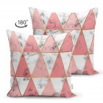 - Suet-K-3148-1 - Realhomes  Çift Taraflı Geometrik Üçgen Şekilli Mermer Desenli Süet Yastık Kırlent Kılıfı Realhomes