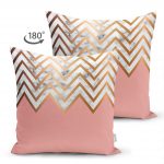 - Suet-K-3149-1 - Realhomes  Çift Taraflı Gold ve Pembe Renkli Mermer Desenli Modern Süet Yastık Kırlent Kılıfı Realhomes