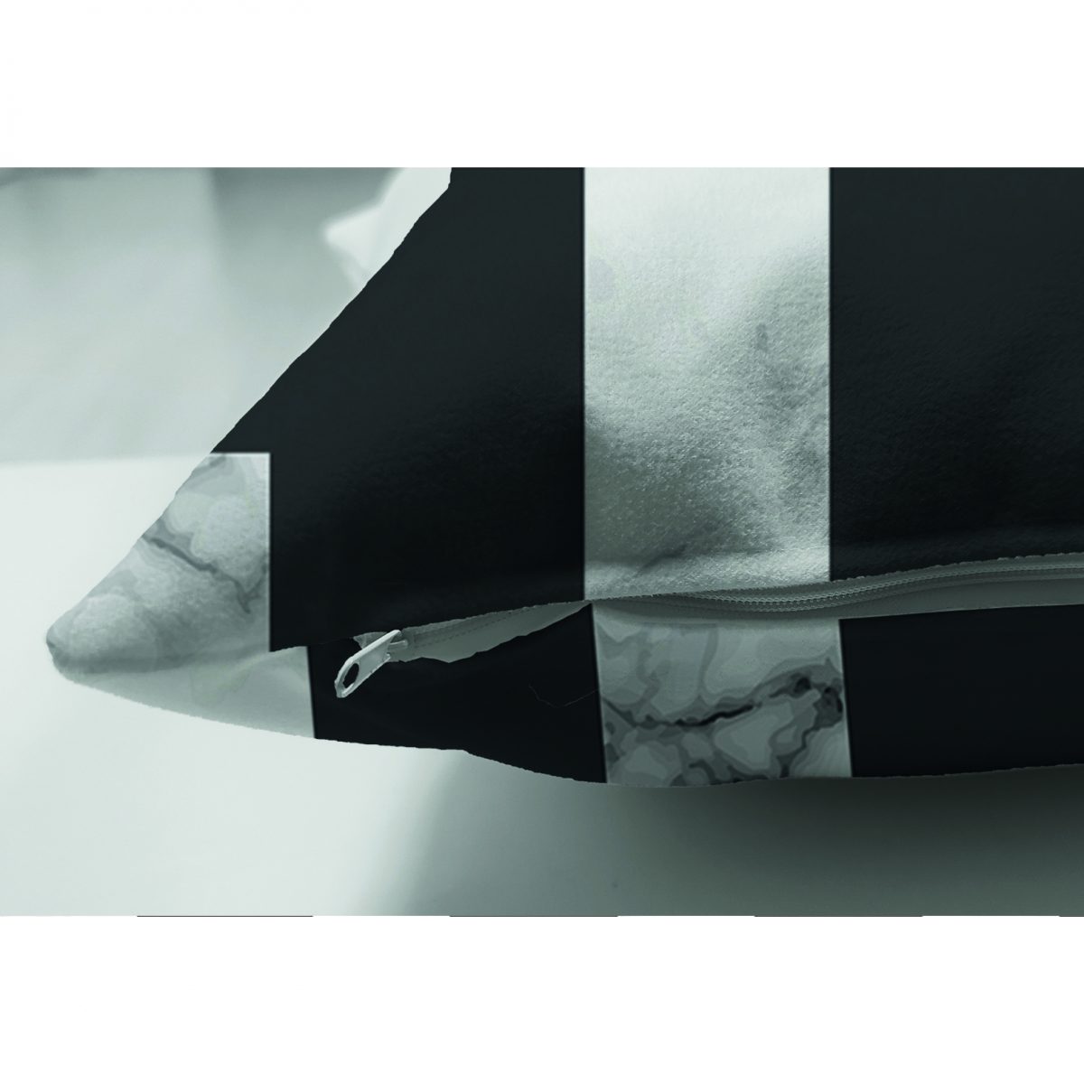 Çift Taraflı Mermer Zeminli Siyah Geometrik Desenli Modern Süet Yastık Kırlent Kılıfı Realhomes