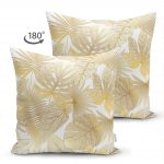 - Suet-K-3156-1 - Realhomes Çift Taraflı Vizon Renk Amazon Yaprakları Temalı Modern Süet Yastık Kırlent Kılıfı Realhomes