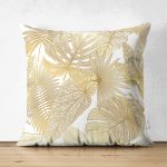 - Suet-K-3156 - Realhomes Çift Taraflı Vizon Renk Amazon Yaprakları Temalı Modern Süet Yastık Kırlent Kılıfı Realhomes