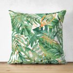 Çift Taraflı Amazon Yaprakları Dijital Baskılı Modern Süet Yastık Kırlent Kılıfı Realhomes