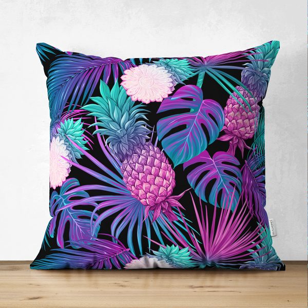 - Suet-K-3158 - Realhomes  Çift Taraflı Beyaz Zeminde Vizon Yapraklar Dijital Baskılı Süet Yastık Kırlent Kılıfı Realhomes