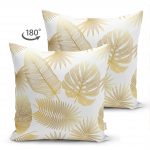 - Suet-K-3159-1 - Realhomes  Çift Taraflı Beyaz Zeminde Vizon Yapraklar Dijital Baskılı Süet Yastık Kırlent Kılıfı Realhomes