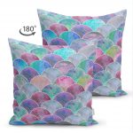 - Suet-K-3161-1 - Realhomes  Çift Taraflı Mavi Zeminde Yuvarlak Desenli Modern Süet Yastık Kırlent Kılıfı Realhomes