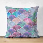 - Suet-K-3161 - Realhomes  Çift Taraflı Mavi Zeminde Yuvarlak Desenli Modern Süet Yastık Kırlent Kılıfı Realhomes