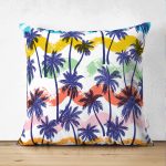 - Suet-K-3167 - Realhomes  Çift Taraflı Renkli Palmiyeler Özel Tasarım Dekoratif Süet Kırlent Kılıfı Realhomes