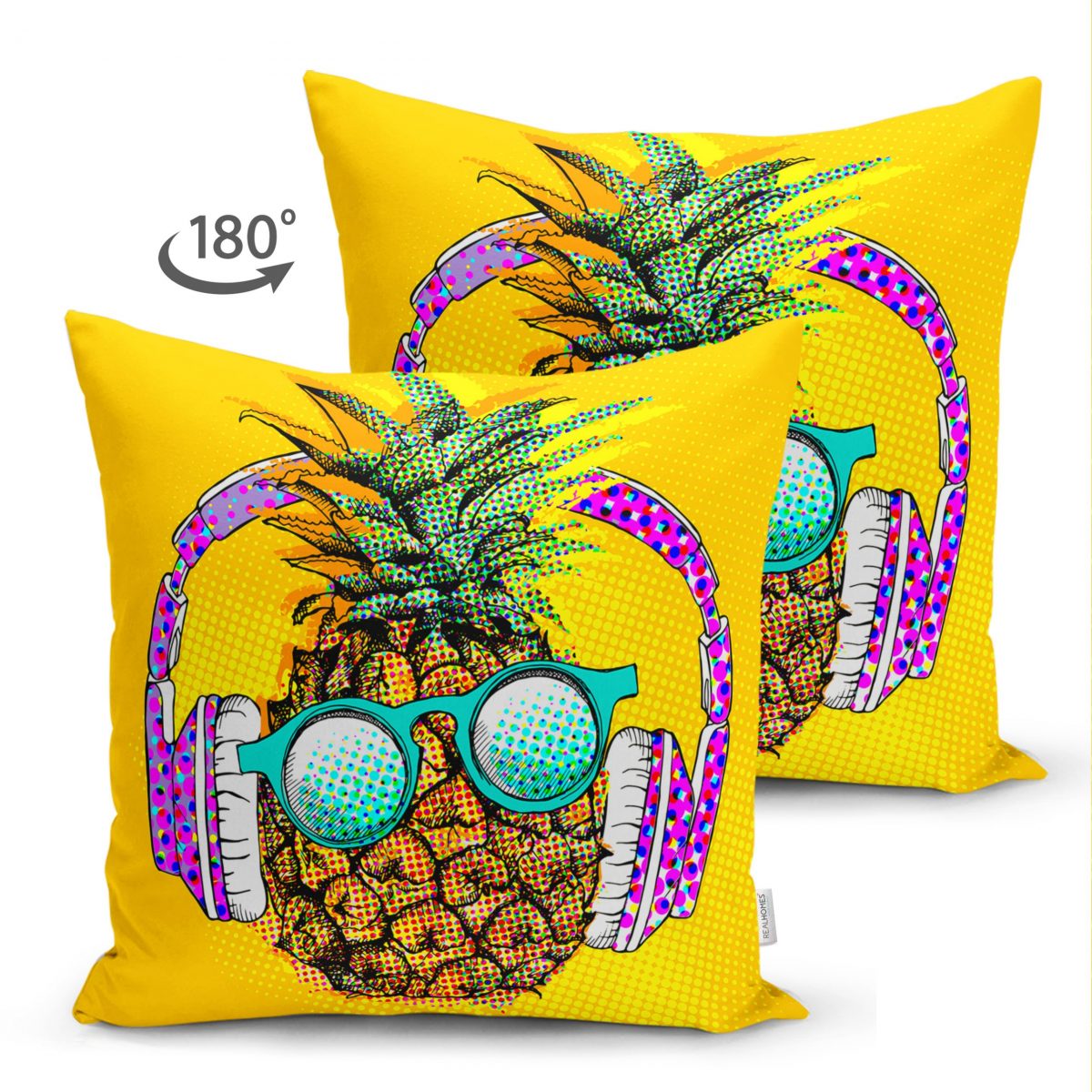 Çift Taraflı Summer Ananas Tasarımlı Dekoratif Süet Yastık Kırlent Kılıfı Realhomes