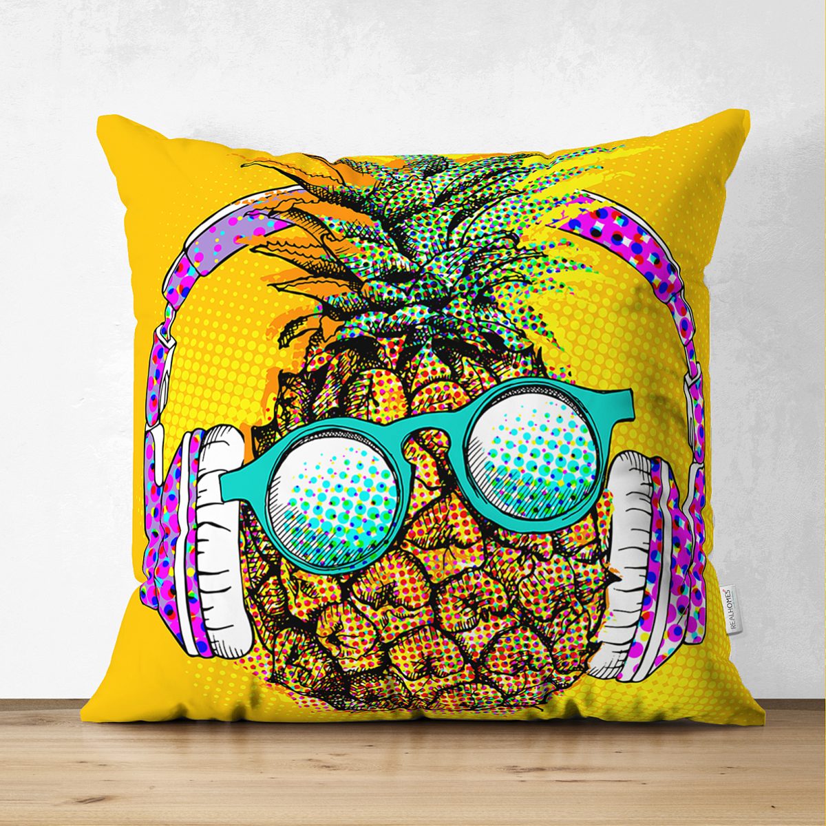 Çift Taraflı Summer Ananas Tasarımlı Dekoratif Süet Yastık Kırlent Kılıfı Realhomes