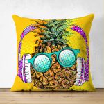 - Suet-K-3168 - Realhomes  Çift Taraflı Summer Ananas Tasarımlı Dekoratif Süet Yastık Kırlent Kılıfı Realhomes