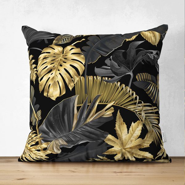 - Suet-K-3169 - Realhomes  Çift Taraflı Beyaz Zeminde Vizon Yapraklar Dijital Baskılı Süet Yastık Kırlent Kılıfı Realhomes