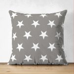 - Suet-K-317 - Realhomes Çift Taraflı Yıldız Desenli Dijital Baskılı Dekoratif Süet Yastık Kırlent Kılıfı Realhomes