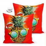 - Suet-K-3170-1 - Realhomes  Çift Taraflı Kırmızı Zemin Ananas Desenli Dekoratif Süet Yastık Kırlent Kılıfı Realhomes