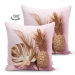 - Suet-K-3173-1 - Realhomes  Çift Taraflı 3D Yaprak ve Ananas Desenli Özel Tasarım Süet Yastık Kırlent Kılıfı Realhomes