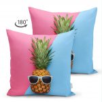 - Suet-K-3175-1 - Realhomes Çift Taraflı Mavi Pembe Ananas Desenli Modern Süet Yastık Kırlent Kılıfı Realhomes