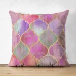 - Suet-K-3177 - Realhomes  Çift Taraflı Ogea Pudra Zeminli Özel Tasarım Süet Yastık Kırlent Kılıfı Realhomes