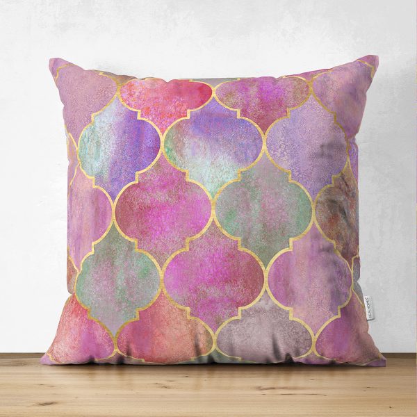 - Suet-K-3177 - Realhomes  Çift Taraflı 3D Altın Renkte Yapraklar Temalı Modern Süet Yastık Kırlent Kılıfı Realhomes