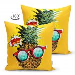 - Suet-K-3178-1 - Realhomes  Çift Taraflı Pop Art Temalı Ananas Özel Tasarım Süet Yastık Kırlent Kılıfı Realhomes